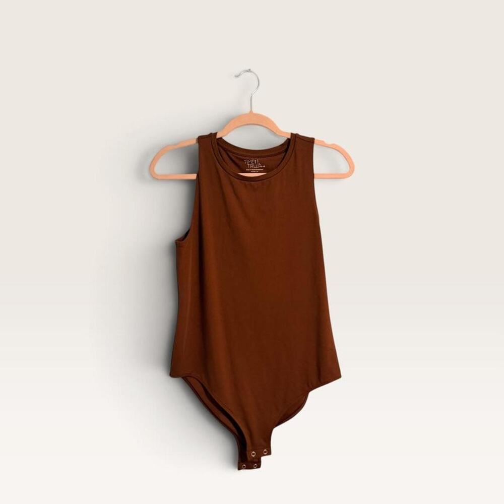 Time and Tru Womens Brown Bodysuit Large 12-14 NWOT Basic